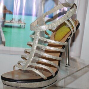 Michael Kors Silver Cagey Platform Stiletto Heels Sandals Shoes